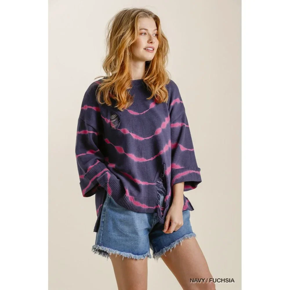 Umgee Distressed Tie Dye Sweater - Picture 4 of 6